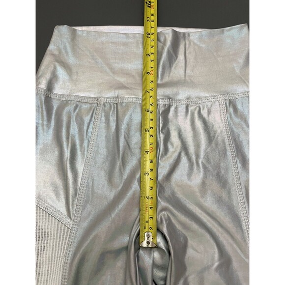 Silver High Waist Leggings Sz XS Yoga Pants Mesh Inserts Athletic Gym Exercise - Picture 4 of 8